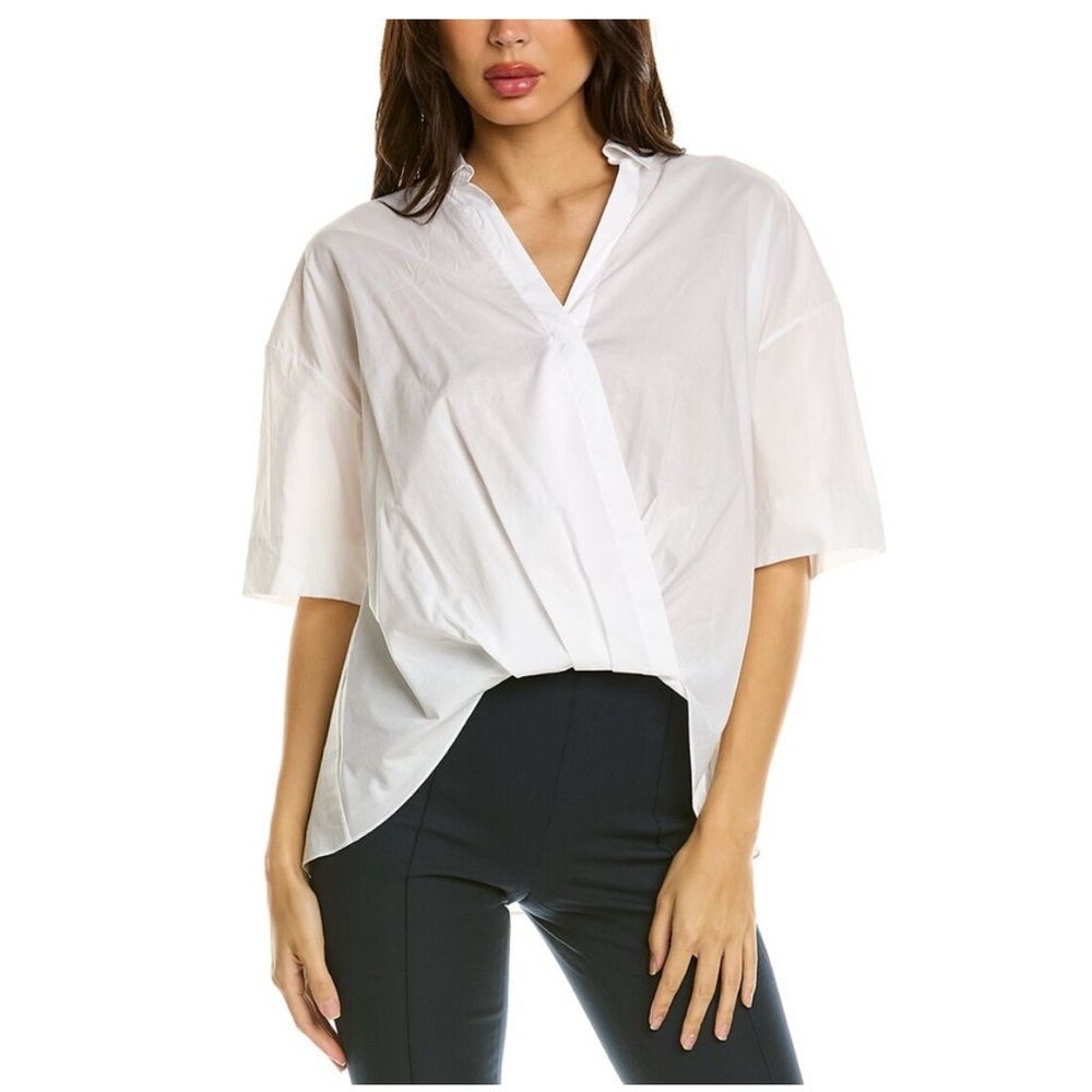 Woman’s Theory White Oversized Wrap Twist Shirt Short Sleeve Icon Size Large